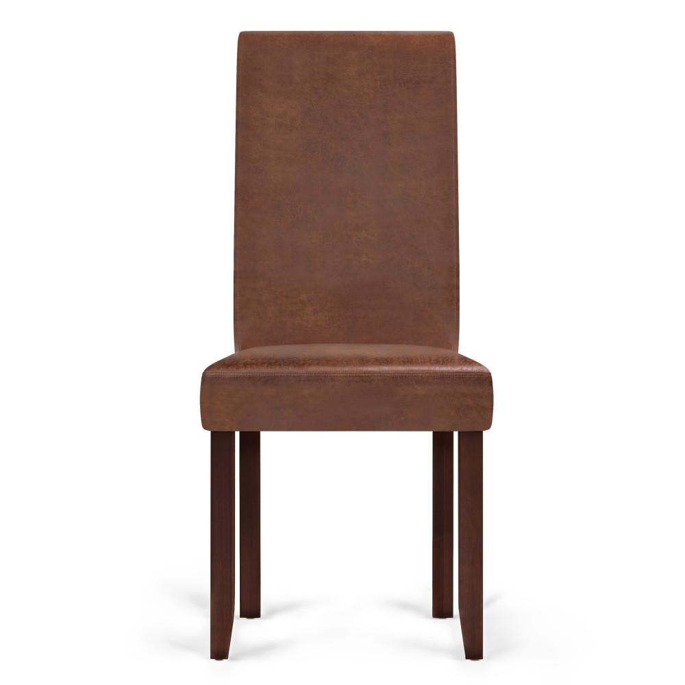  Distressed Saddle Brown Distressed Vegan Leather | Acadian Linen Look Fabric Parson Dining Chair (Set of 2)
