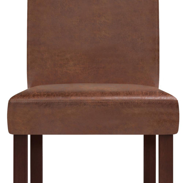  Distressed Saddle Brown Distressed Vegan Leather | Acadian Linen Look Fabric Parson Dining Chair (Set of 2)