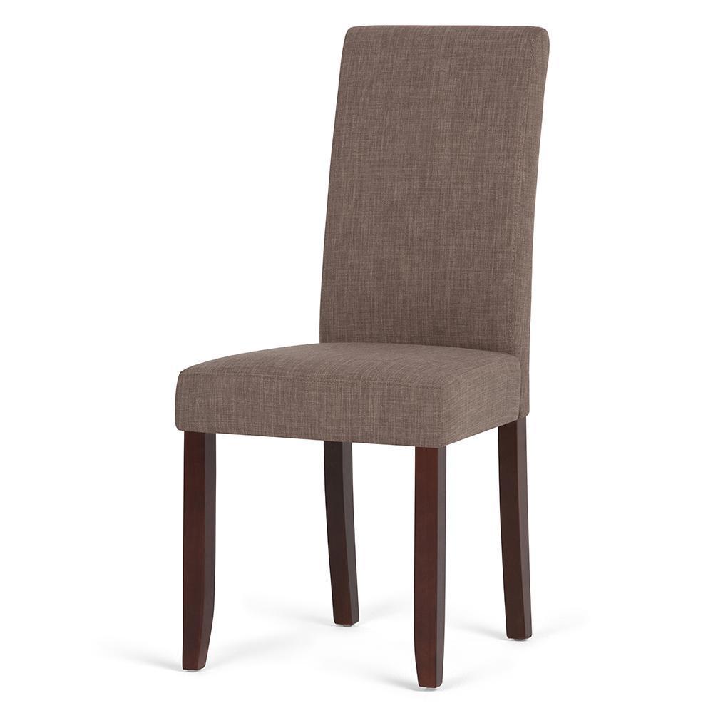 Light Mocha Linen Style Fabric | Acadian Faux Leather Parson Dining Chair (Set of 2)